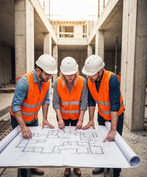 construction-workers-examining-architectural-blueprint-min
